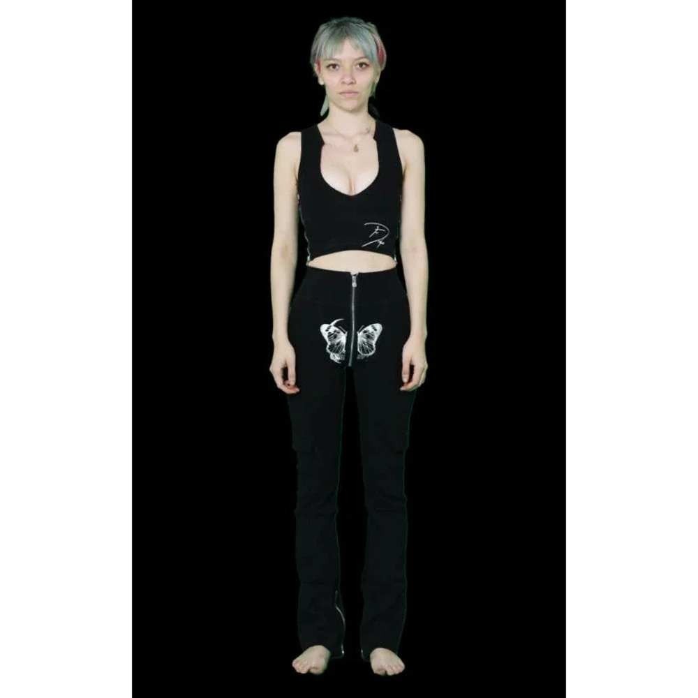 Tordrobes Uzip Tank Top Black Ribbed Cropped Side Zip Graphic Logo Small